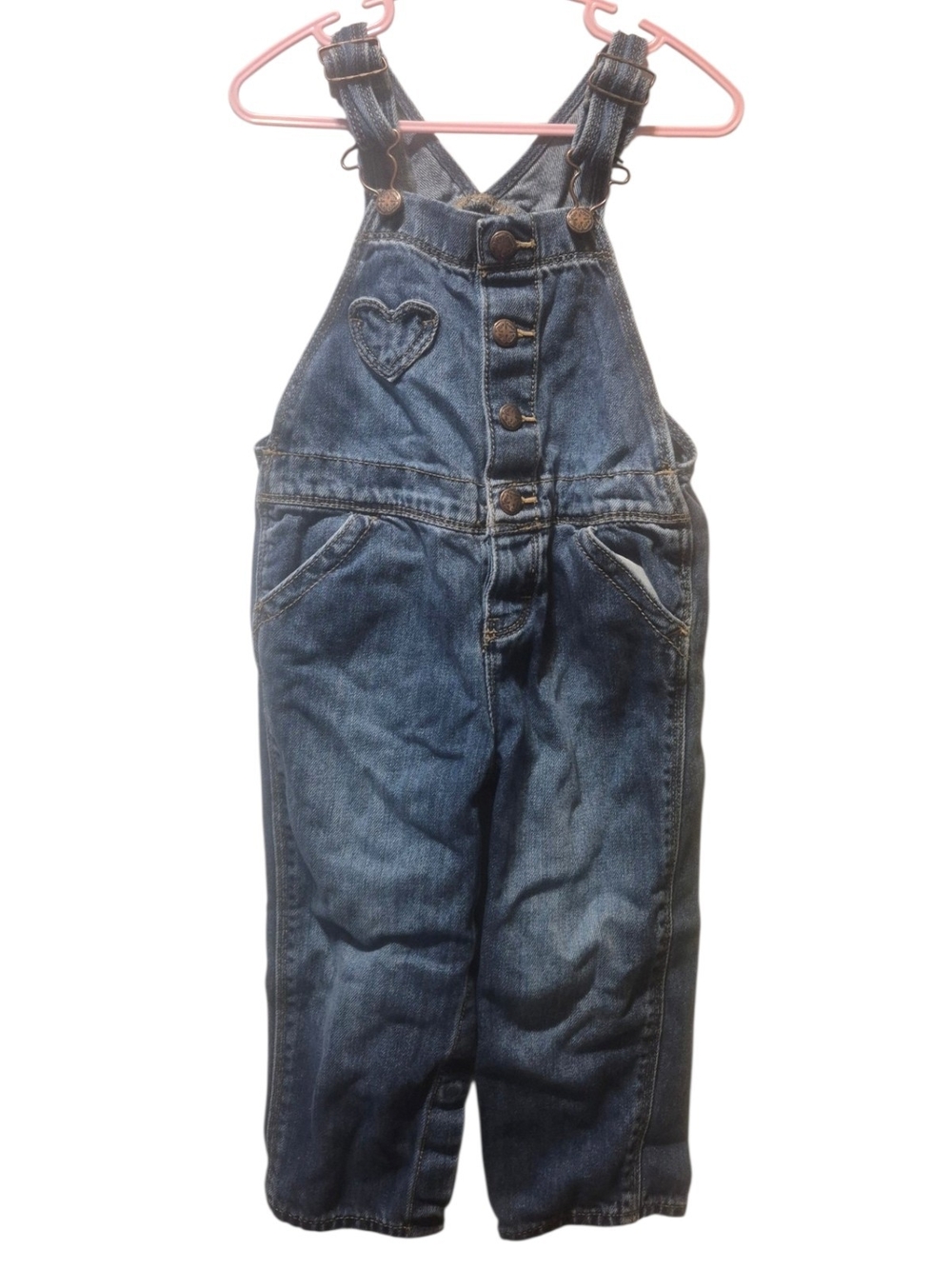 OshKosh B'gosh Dark Blue Denim Overalls with Heart Detail